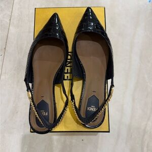 Fendi Black Croc-Embossed Slingback Heels